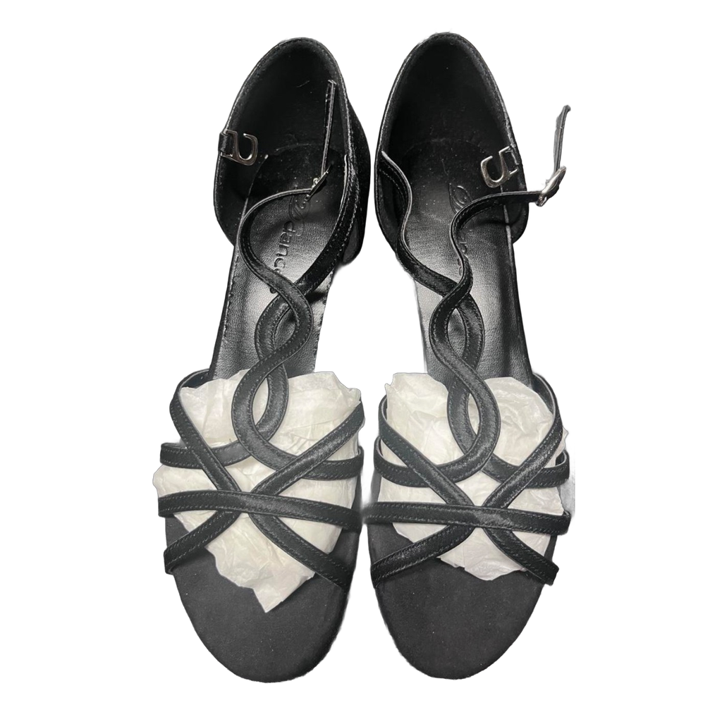 Black ladies' suede-bottom dance shoes, size 5, front view